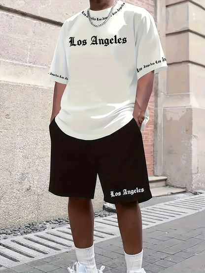 Men's Casual LA Patterned Suit, Soft and Breathable Summer Suit, Drawstring Shorts, Casual Summer Wear, Comfortable Fit