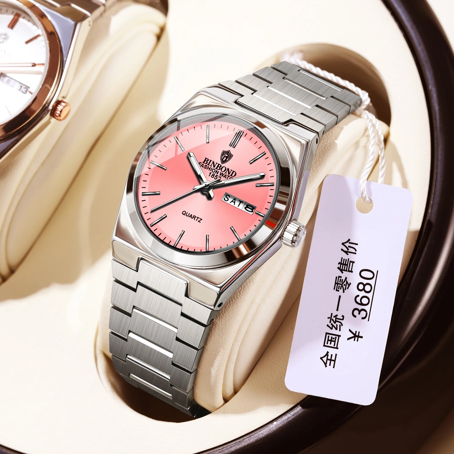BINBOND Top Brand New 103 Fashionable Men's Quartz Watch Waterproof Night Light Dual Calendar Ultra Thin Men's Quartz Watch