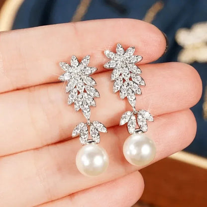 925 Sterling Silver Aesthetic Flower Long Hanging Pearl Earrings Exquisite Earrings New for Women Wedding Jewelry