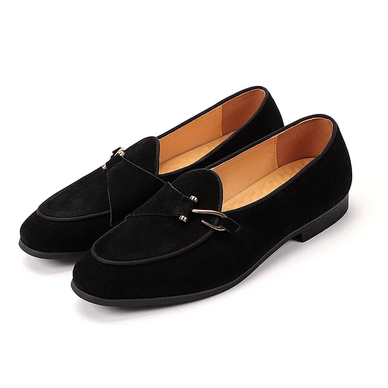 Fashion Men's Casual Shoes Cow Suede Genuine Leather Mens Slip-on Outdoor Driving Flats Classic Buckle Monk Loafers for Men
