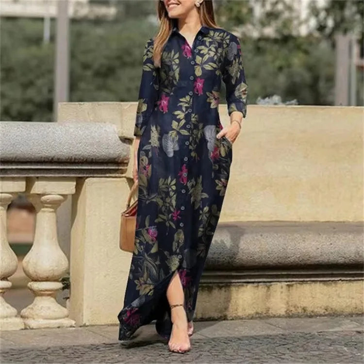 Spring Womens Long Shirt Dress Summer Single Breasted Button Lapel Long Sleeve Dress 2023 New Image Print Loose Dresses Robe