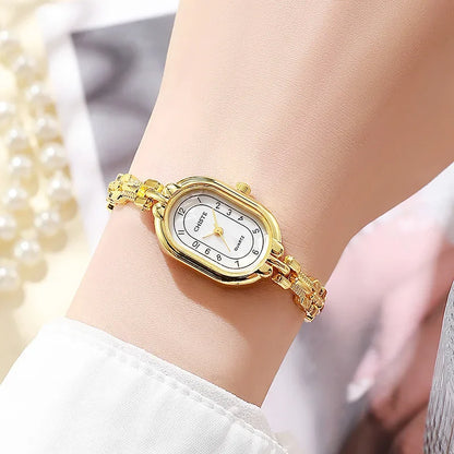 Fashion Thin Bracelet Watch Retro Oval Dial Watches Women Light Luxury Fashion Small Gold Quartz Wristwatch Gift Wholesale Clock