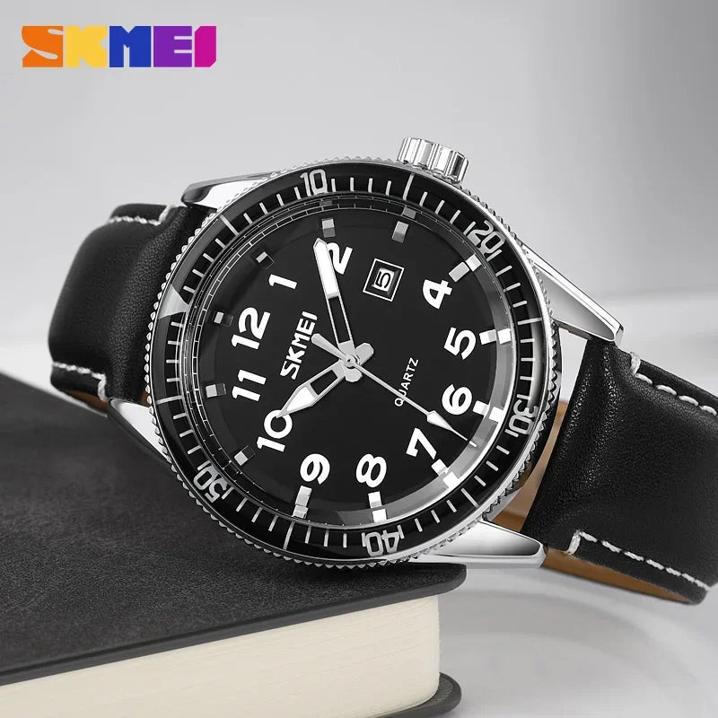 SKMEI 9232 Luxury Simple Sport Waterproof Men Business Mens Quartz Watches Leather Dial Wristwatches Calendar Clock Reloj Hombre