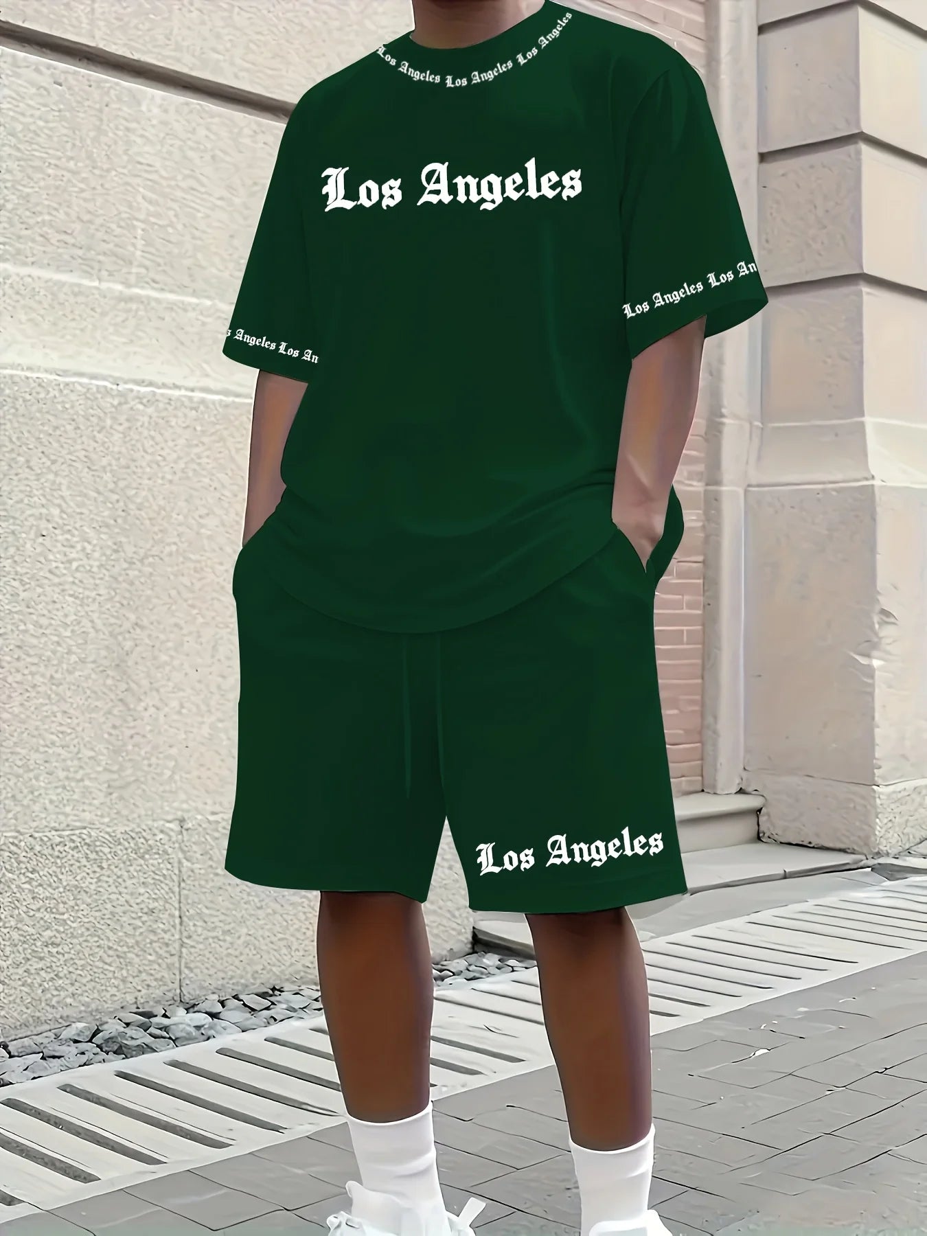 Men's Casual LA Patterned Suit, Soft and Breathable Summer Suit, Drawstring Shorts, Casual Summer Wear, Comfortable Fit