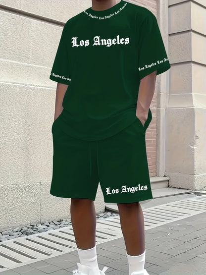 Men's Casual LA Patterned Suit, Soft and Breathable Summer Suit, Drawstring Shorts, Casual Summer Wear, Comfortable Fit