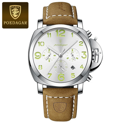 POEDAGAR Fashion Luxury Men Wristwatch Waterproof Luminous Chronograph Date Man Watch Unique Sports Leather Quartz Men's Watches