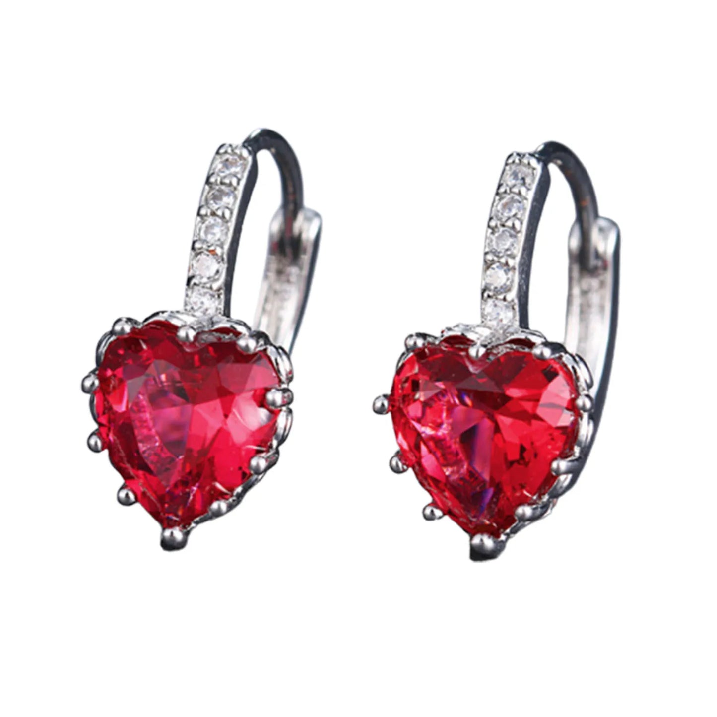 HOT SALES!!! Women's Luxury Pink Love Heart Rhinestone Gold Plated Leverback Hoop Earrings fashion jewelry accessory 17 x 19mm