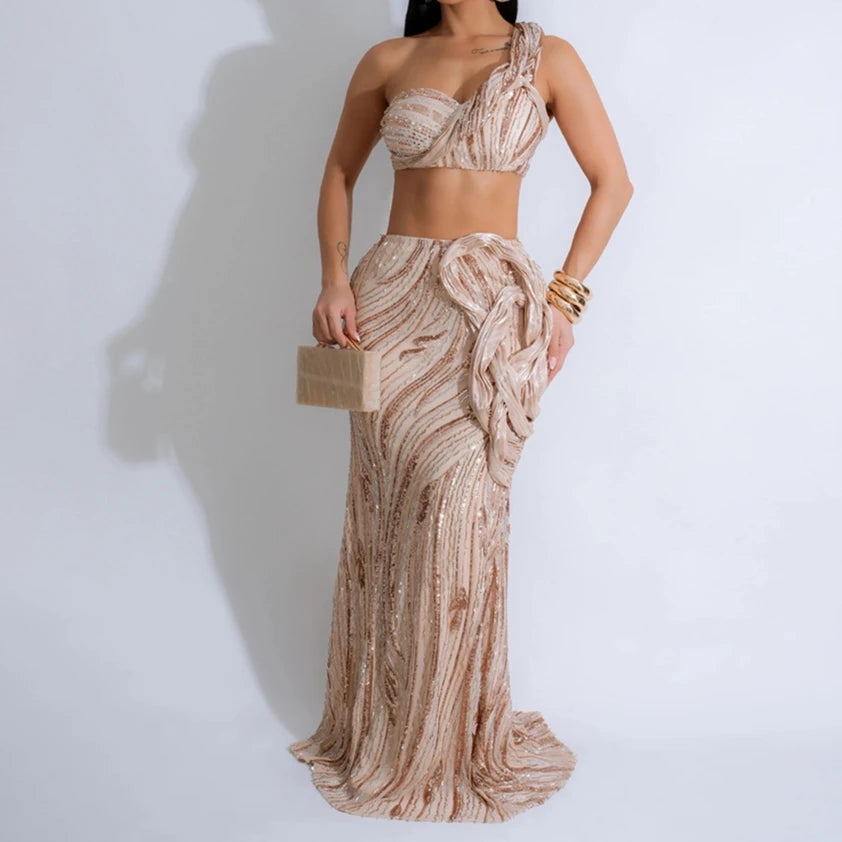 Sexy One-shoulder Long Summer Dress Sequin Birthday Holiday Elegant Party Evening Dresses Luxury Womens Prom Dresses XSY29