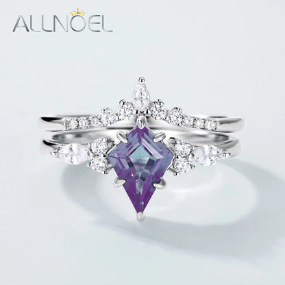 ALLNOEL Kite Cut 0.91ct Alexandrite 925 Silver Ring For Women Wedding Bridal Set Jewelry June Birthstone Birthday Gift Wholesale