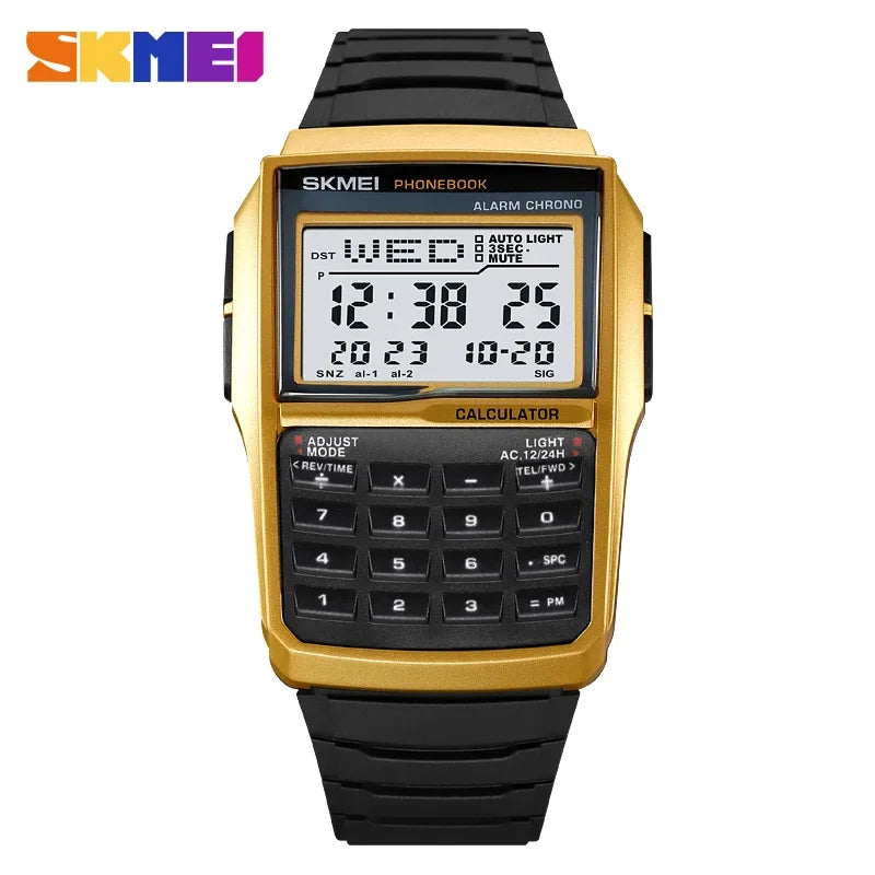 SKMEI 2255 Dual Time Sports calculator Watch for Men Countdown Casual Phone Book Digital Mens Wristwatches Montre Homme 1278