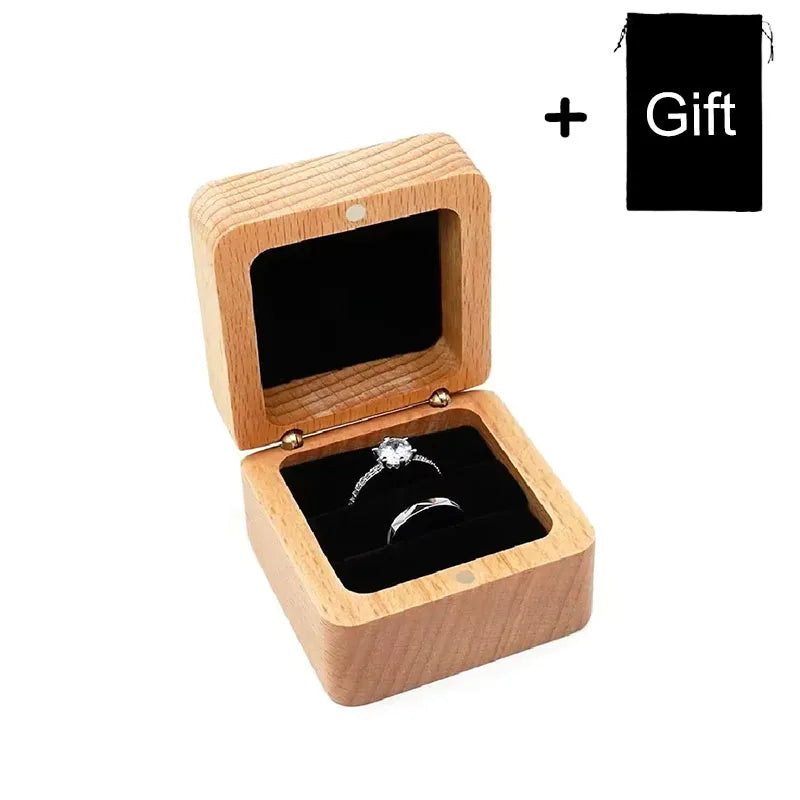 Square Double Ring Box Free Custom Engraved Wooden Ring Box for Wedding Ceremony Proposal or Engagement Ring Box Anniversar Gift