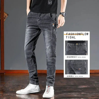 Fashion Men's Jeans Fashion Casual Slim Autumn Winter Fleece Kpop Denim Pants Plus Velvet Korean Luxury Clothing Classic Jeans