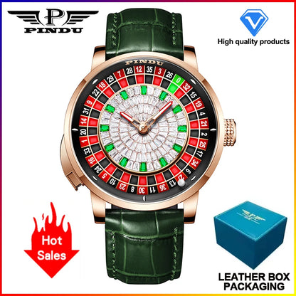PINDU NEW Rotating dial design Mechanical Watch Men Japan NH35 Movement Sapphire Waterproof leather luxurious Automatic watch