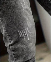 2025 New Men's Slim-Fit Snowflake Washed Jeans Four Seasons Stretch Denim Machine Washable Mid Stretch Casual Pants