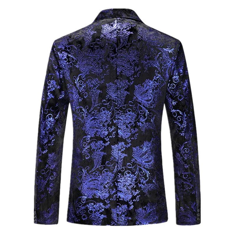 Beige Men's Long Sleeve Blazer,Gold Printed Party Suit Jacket,Asian Size M-6XL,Red Blue Silver Available Coats