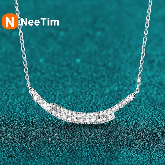 NeeTim D VVS1 Full Moissanite Necklace for Women Lab Diamond S925 Sterling Silver Wedding Party Pendant Necklaces GRA Certified