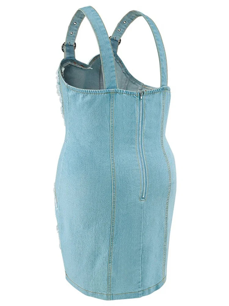 Wmstar Plus Size Denim Dresses for Women Summer Sleeveless Fashion Casual Bodycon Zipper Midi Dress Wholesale Dropshipping 2024