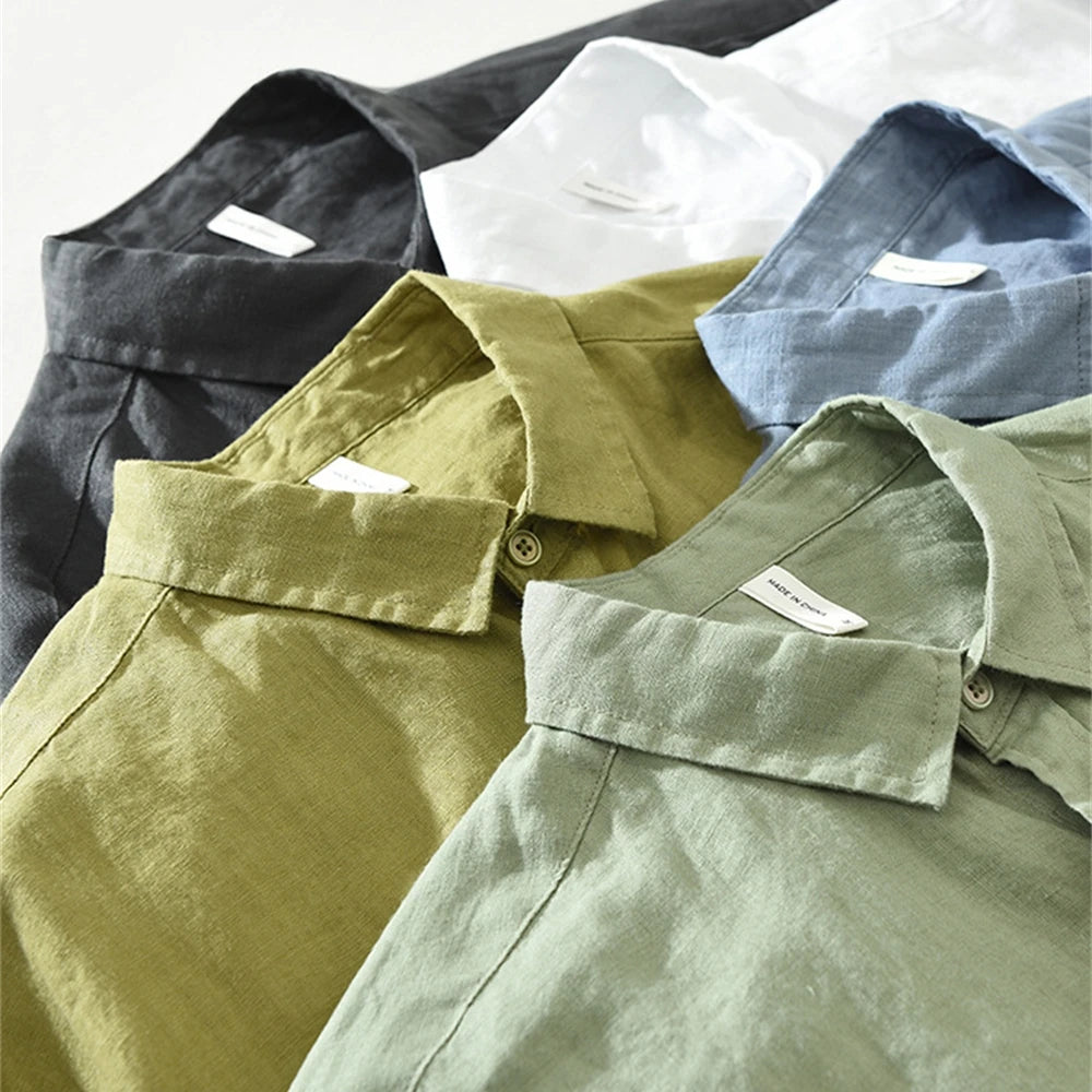 2025 Spring man linen shirt Loose breathable mens clothing freshness men's Casual shirts long sleeved tops solid shirt for men