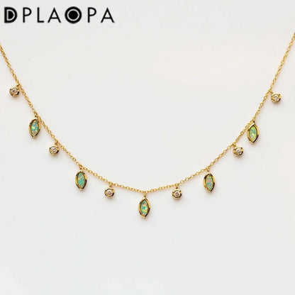 DPLAOPA 925 Sterling Silver Gold Opals Pearl Charm Pendant Crystal Long Choker Necklace 2024 Women Luxury Fine Jewelry