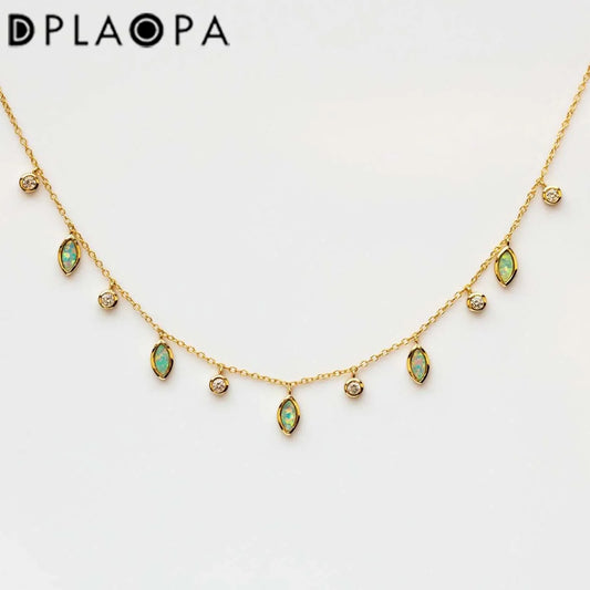 DPLAOPA 925 Sterling Silver Gold Opals Pearl Charm Pendant Crystal Long Choker Necklace 2024 Women Luxury Fine Jewelry
