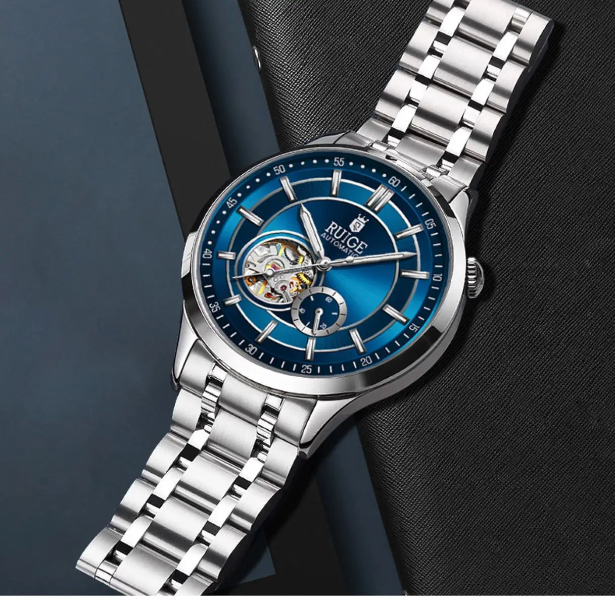 Men's Automatic Mechanical Watch - Elegant Stainless Steel, Calendar Function, Business and Leisure Style, Blue Dial and Date Wi