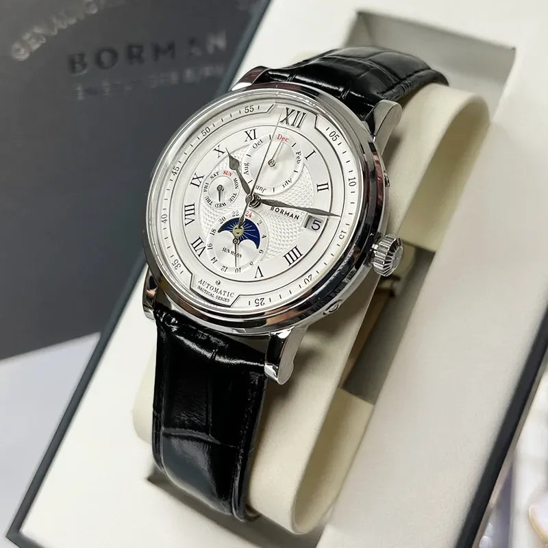 BORMAN BM3868  New 40mm  Luxury Men Automatic Mechanical Men's Watches Sapphire Multi-function Waterproof Moon Phase Clocks