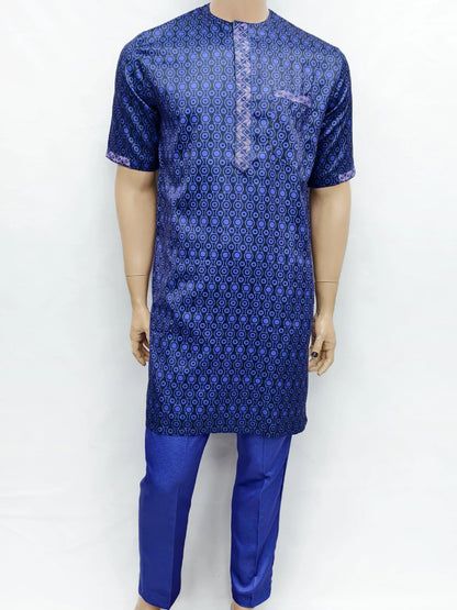 Islamic Moroccan Men's Modern Fashion Prayer Eid Robe Short Sleeve Round Neck Printing Embroidery Arabian Jubba Thobe Clothing