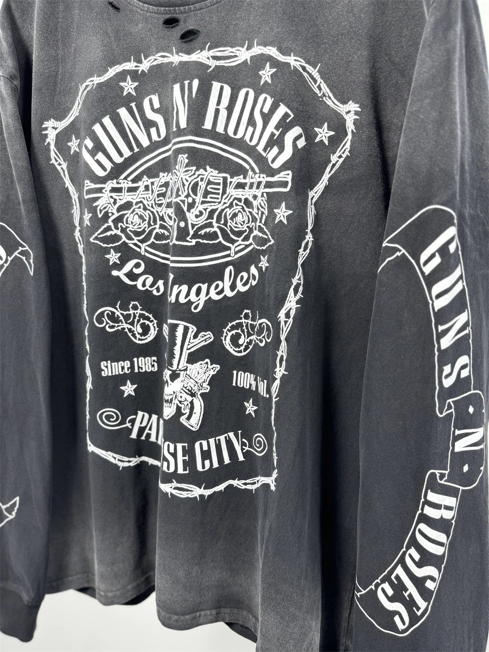 Vintage Hole SAINT Guns N' Roses Las Vegas Limited Washed T Shirt Men Women oversized Black Tee Tops T-Shirts