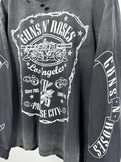 Vintage Hole SAINT Guns N' Roses Las Vegas Limited Washed T Shirt Men Women oversized Black Tee Tops T-Shirts