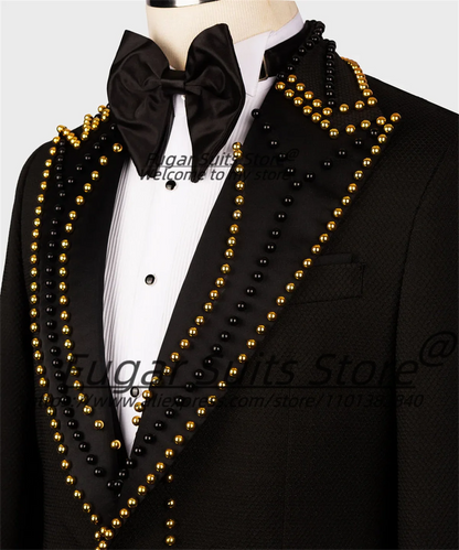 High-end Beadwork Men Suits Customized Slim Fit Peak Lapel Groom Wedding Tuxedos 3 Pieces Sets Male party Blazers Ropa Hombre