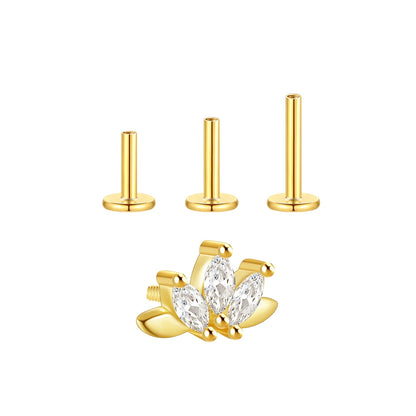 Aide 3pcs Ear Needle 5/6/8mm Flat Head Cartilage Piercing Stud Earring Women 925 Sterling Silver Flower Zircon Gold Ear Studs