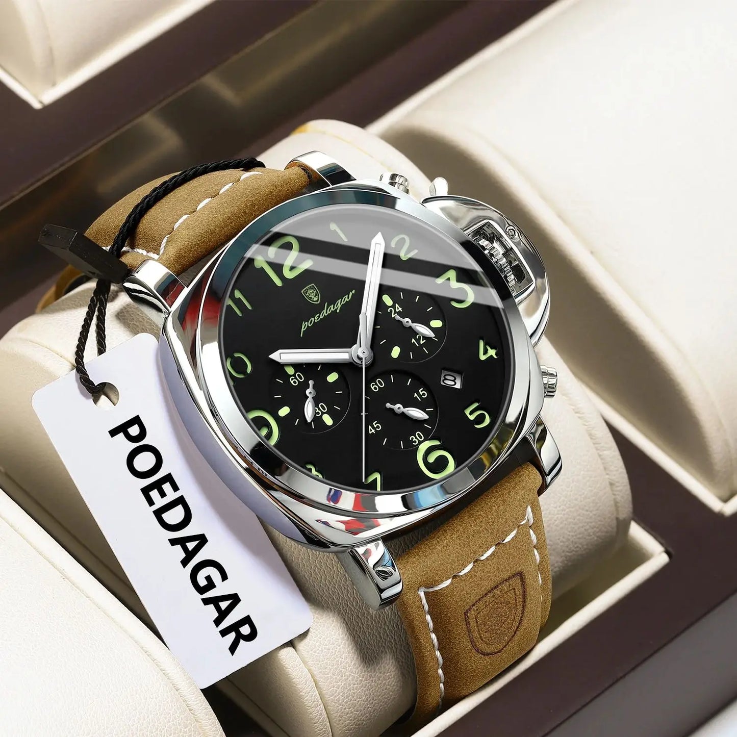 POEDAGAR Fashion Luxury Men Wristwatch Waterproof Luminous Chronograph Date Man Watch Unique Sports Leather Quartz Men's Watches