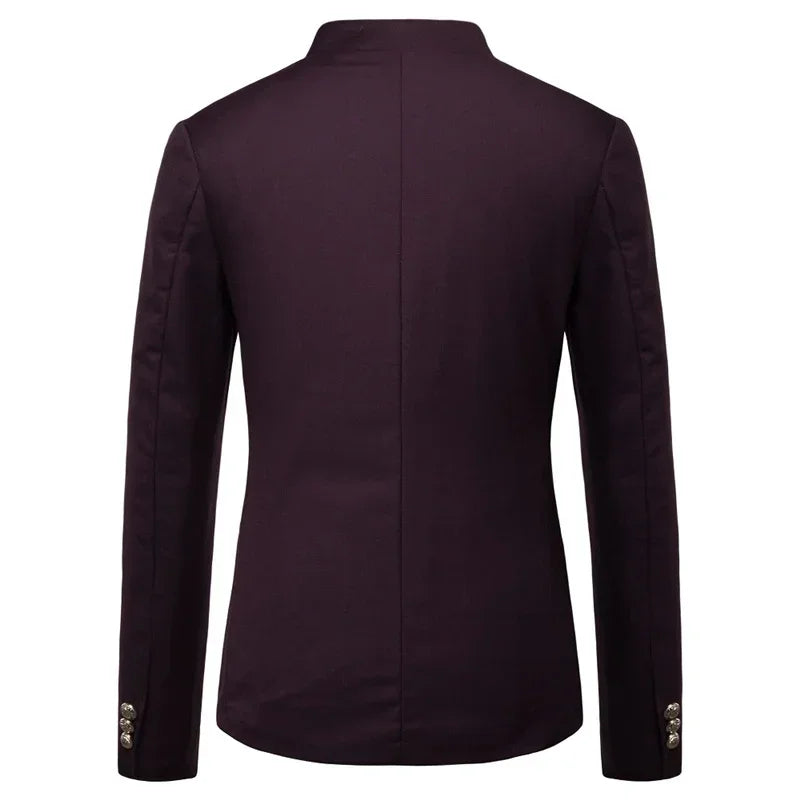 Black Stand Up Collar Blazer Coat, Men's Wedding Party Dress Jacket Fashion Slim Fit Single Breasted Jaqueta, Asian Size M-5XL