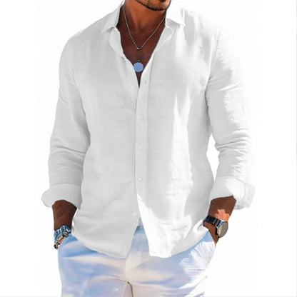 Men Beach Style Shirts Cotton Linen Casual Button Tops Lightweight Breathable Lapel Collar Vacation Hawaii Stylish Shirts