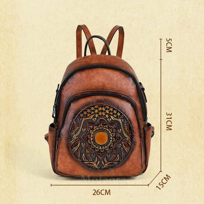 MOTAORA Vintage Leather Backpack Women Large Capacity Embossed Casual Travel Backpack Anti-Theft Waterproof Handbag Purse