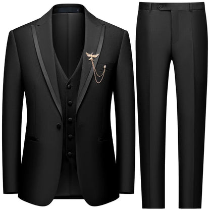 Men's black 3-piece slim fit elegant formal casual 3-piece set jacket vest pants business wedding dance regular sports jacket
