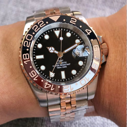 200m Waterproof NH34A Automatic Mechanical Diver Watch for Men GMT Movement Luminous Jubilee Strap Dual Time Glide Lock Buckle