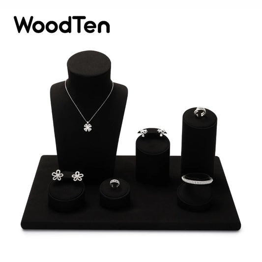 WoodTen Black Microfiber Jewelry Display Props for Shop Counter Popular Rings Earrings Necklaces Portraits Jewelry Display Stand