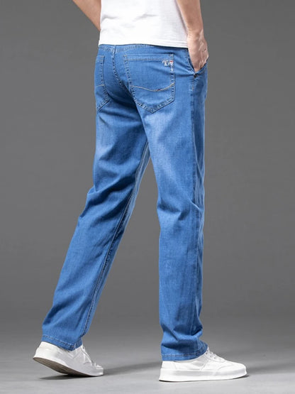 Plus Size 28-42 Men's Jeans Spring Summer Thin Business Classic Stretch Straight Denim Pants Male Brand Casual Loose Trousers