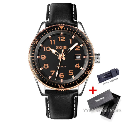 SKMEI 9232 Luxury Simple Sport Waterproof Men Business Mens Quartz Watches Leather Dial Wristwatches Calendar Clock Reloj Hombre