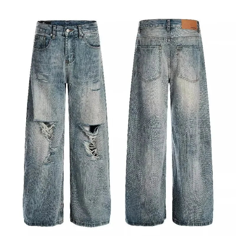 2025 American High Street Men's Ripped Jeans Y2K Vintage Straight Baggy Denim Pantalones Hombre Hip Hop Fashion Distressed Jean