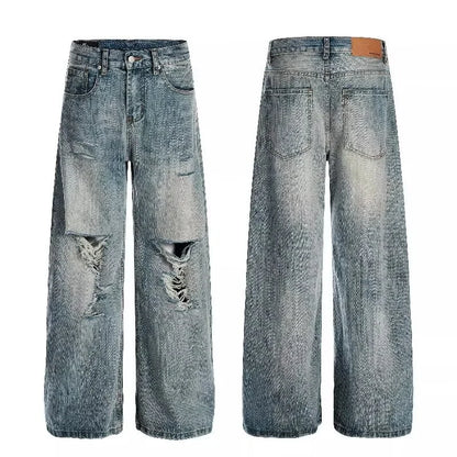 2025 American High Street Men's Ripped Jeans Y2K Vintage Straight Baggy Denim Pantalones Hombre Hip Hop Fashion Distressed Jean