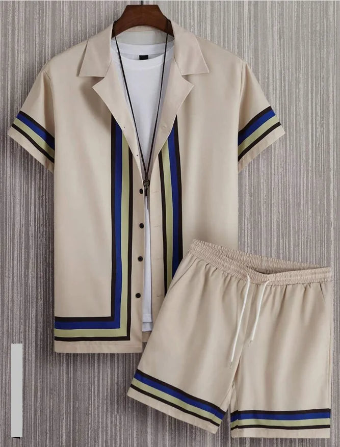 Hawaiian Shirt Set Men 3D Printed Blue White Porcelain Pattern Summer Fashion Casual Daily Oversized Shirt+shorts 2 Piece Set