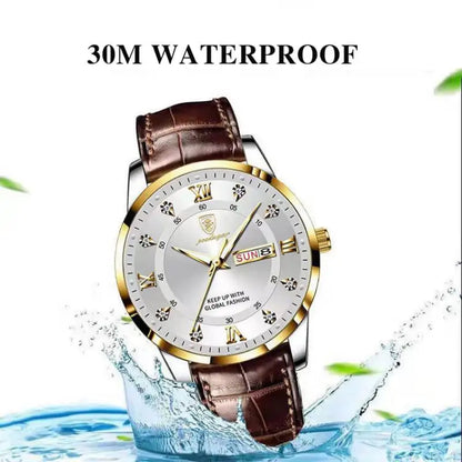 POEDAGAR Luxury Business Man Wristwatch Waterproof Luminous Leather Men's Quartz Watch High Quality Fashion Watches For Men Gift