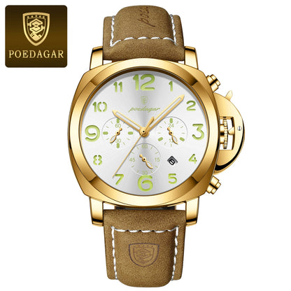 POEDAGAR Fashion Luxury Men Wristwatch Waterproof Luminous Chronograph Date Man Watch Unique Sports Leather Quartz Men's Watches