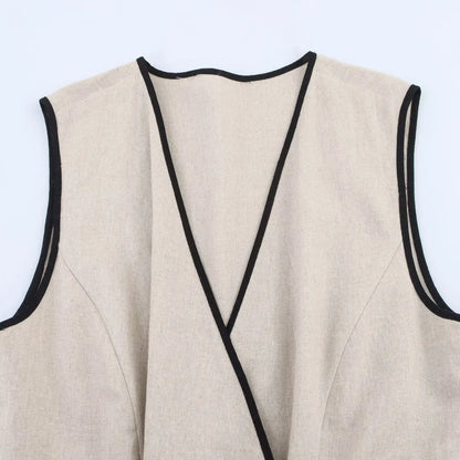 PB&ZA2025 Summer New Product Women's High End Casual and Fashionable Simple With Belt Sleeveless V-neck Medium Length Dress