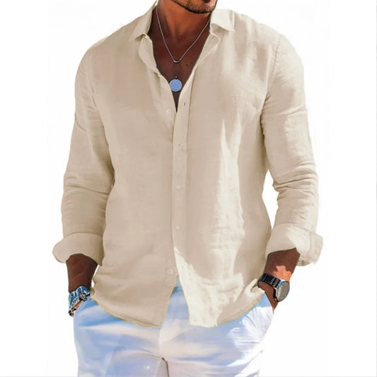 Men Beach Style Shirts Cotton Linen Casual Button Tops Lightweight Breathable Lapel Collar Vacation Hawaii Stylish Shirts