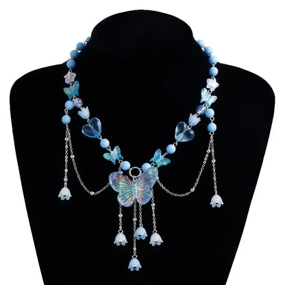 Exquisite Butterfly Pendant Necklace for Women Charm Fashion Y2K Accessories Wedding Party Jewelry Gift Long Layered Necklace