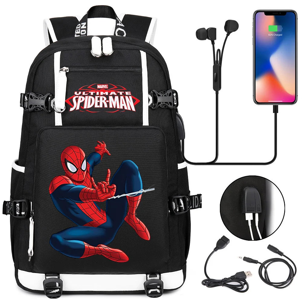 Superhero Spiderman School Backpack Travel Bags Large Waterproof Multifunction USB Charging Backpacks Travel Sport Duffel Bag