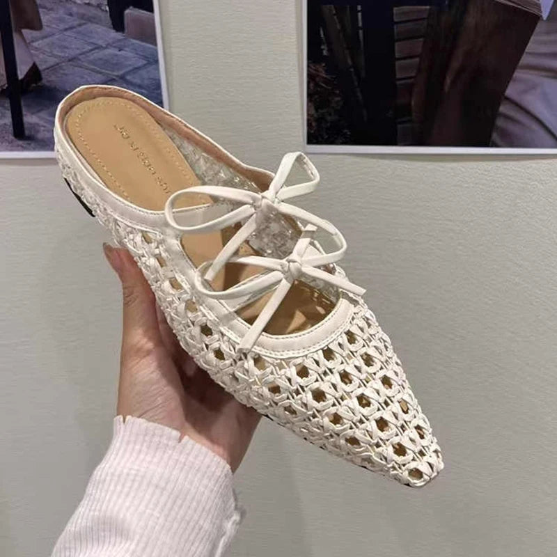 Summer Hollow Out Women Mules Slippers Elegant Butterfly-knot Slides Ladies Outdoor Street Style Sandalias
